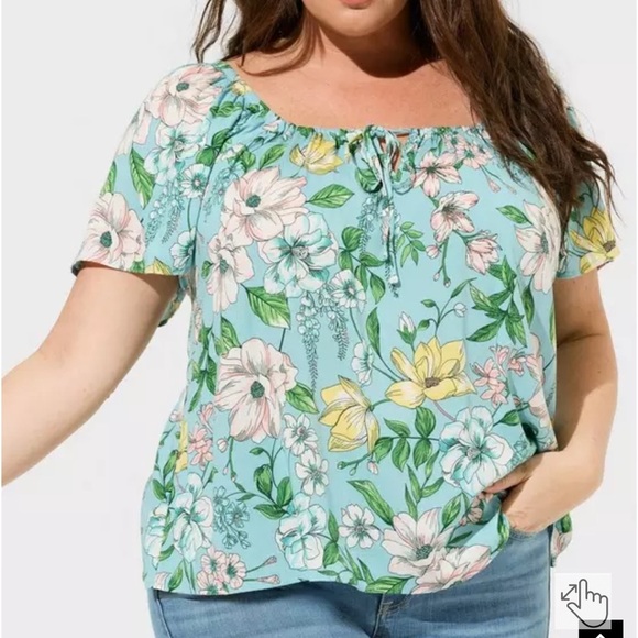 NWT Torrid Flutter Short Sleeve Blouse blue floral shirt top - Picture 1 of 11